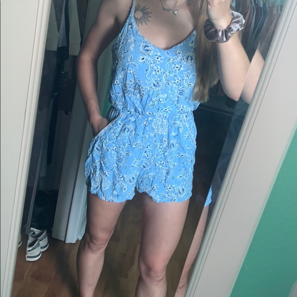 blue floral romper